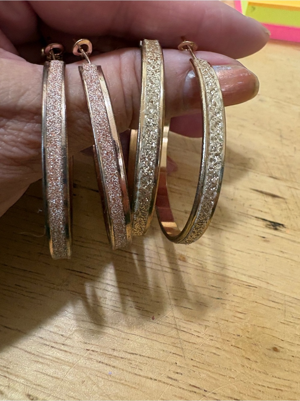 E401 Sparkle Textured Hoop Earrings in Rose Gold and Gold Tones